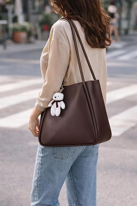 Tote Bag | Synthetic Leather | Shoulder Bag with Bear Charm Tote - Image 4