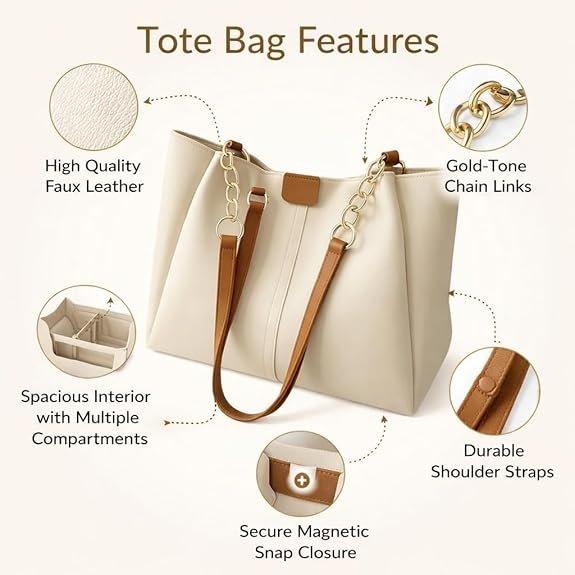 Tote bag | Elegant PU Leather Tote with Chain Strap - Image 2