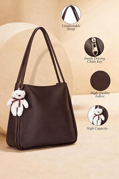 Tote Bag | Synthetic Leather | Shoulder Bag with Bear Charm Tote - Image 5