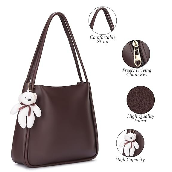 Tote Bag | Synthetic Leather | Shoulder Bag with Bear Charm Tote - Image 3